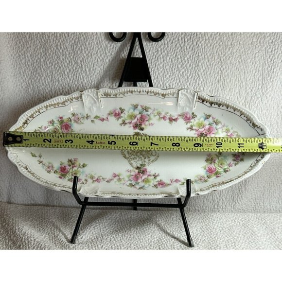 Antique Celery Dish 1909-1916 Three Crown China Germany Pink Roses & Gold Accent - Picture 9 of 14